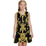 Mexican Culture Golden Tribal Icons Kids  Sleeveless Tiered Mini Dress