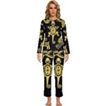 Mexican Culture Golden Tribal Icons Womens  Long Sleeve Lightweight Pajamas Set