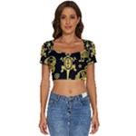 Mexican Culture Golden Tribal Icons Short Sleeve Square Neckline Crop Top 