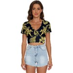 Mexican Culture Golden Tribal Icons V-Neck Crop Top