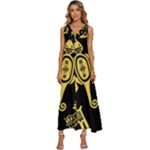 Mexican Culture Golden Tribal Icons V-Neck Sleeveless Loose Fit Overalls