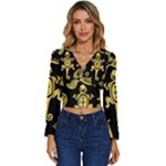 Mexican Culture Golden Tribal Icons Long Sleeve V-Neck Top