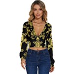 Mexican Culture Golden Tribal Icons Long Sleeve Deep-V Velour Top