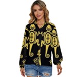Mexican Culture Golden Tribal Icons Women s Long Sleeve Button Up Shirt
