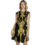 Mexican Culture Golden Tribal Icons Cap Sleeve High Waist Dress