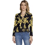 Mexican Culture Golden Tribal Icons Women s Long Sleeve Revers Collar Cropped Jacket