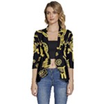 Mexican Culture Golden Tribal Icons Women s 3/4 Sleeve Ruffle Edge Open Front Jacket