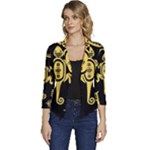Mexican Culture Golden Tribal Icons Women s Casual 3/4 Sleeve Spring Jacket