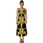 Mexican Culture Golden Tribal Icons Tie-Strap Tiered Midi Chiffon Dress