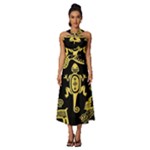 Mexican Culture Golden Tribal Icons Sleeveless Cross Front Cocktail Midi Chiffon Dress