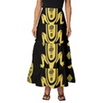 Mexican Culture Golden Tribal Icons Tiered Ruffle Maxi Skirt