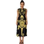 Mexican Culture Golden Tribal Icons Sleeveless Round Neck Midi Dress