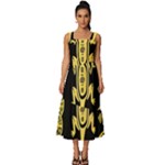 Mexican Culture Golden Tribal Icons Square Neckline Tiered Midi Dress