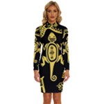 Mexican Culture Golden Tribal Icons Long Sleeve Shirt Collar Bodycon Dress