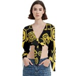 Mexican Culture Golden Tribal Icons Trumpet Sleeve Cropped Top