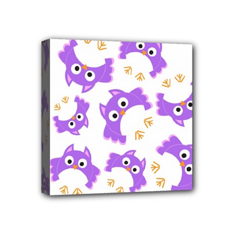 Purple Owl Pattern Background Mini Canvas 4  x 4  (Stretched) from ArtsNow.com