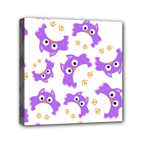 Purple Owl Pattern Background Mini Canvas 6  x 6  (Stretched) from ArtsNow.com