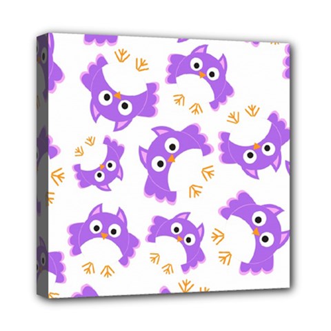 Purple Owl Pattern Background Mini Canvas 8  x 8  (Stretched) from ArtsNow.com