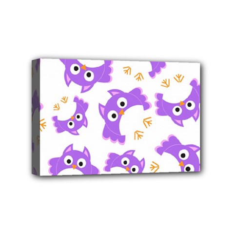 Purple Owl Pattern Background Mini Canvas 6  x 4  (Stretched) from ArtsNow.com