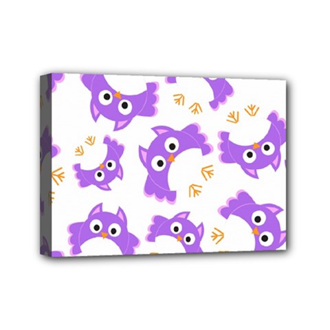 Purple Owl Pattern Background Mini Canvas 7  x 5  (Stretched) from ArtsNow.com