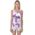 Purple Owl Pattern Background One Piece Boyleg Swimsuit