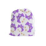 Purple Owl Pattern Background Drawstring Pouch (Large)