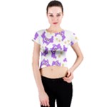 Purple Owl Pattern Background Crew Neck Crop Top
