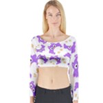 Purple Owl Pattern Background Long Sleeve Crop Top