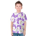 Purple Owl Pattern Background Kids  Cotton T-Shirt