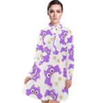 Purple Owl Pattern Background Long Sleeve Chiffon Shirt Dress