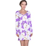 Purple Owl Pattern Background Long Sleeve Nightdress