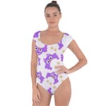 Purple Owl Pattern Background Short Sleeve Leotard 