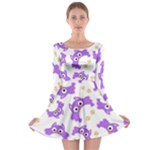 Purple Owl Pattern Background Long Sleeve Skater Dress