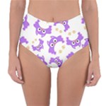 Purple Owl Pattern Background Reversible High-Waist Bikini Bottoms