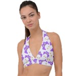Purple Owl Pattern Background Halter Plunge Bikini Top