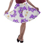 Purple Owl Pattern Background A-line Skater Skirt
