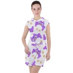 Purple Owl Pattern Background Drawstring Hooded Dress