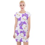 Purple Owl Pattern Background Cap Sleeve Bodycon Dress