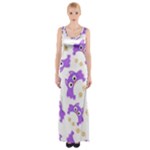 Purple Owl Pattern Background Thigh Split Maxi Dress