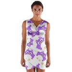 Purple Owl Pattern Background Wrap Front Bodycon Dress