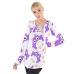 Purple Owl Pattern Background Tie Up T-Shirt