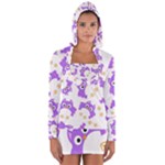 Purple Owl Pattern Background Long Sleeve Hooded T-shirt
