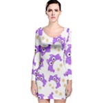 Purple Owl Pattern Background Long Sleeve Velvet Bodycon Dress