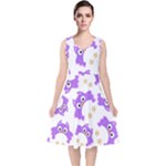 Purple Owl Pattern Background V-Neck Midi Sleeveless Dress 