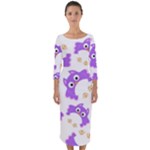 Purple Owl Pattern Background Quarter Sleeve Midi Bodycon Dress