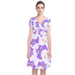 Purple Owl Pattern Background Short Sleeve Front Wrap Dress