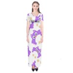 Purple Owl Pattern Background Short Sleeve Maxi Dress