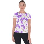 Purple Owl Pattern Background Short Sleeve Sports Top 