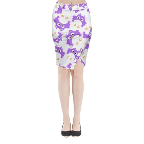 Purple Owl Pattern Background Midi Wrap Pencil Skirt from ArtsNow.com