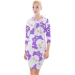 Purple Owl Pattern Background Quarter Sleeve Hood Bodycon Dress